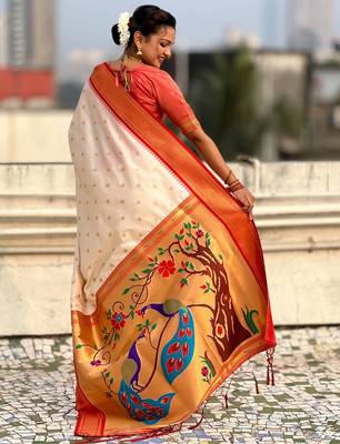 multicolor zari woven paithani art silk traditional wear saree with unstitched blouse 5