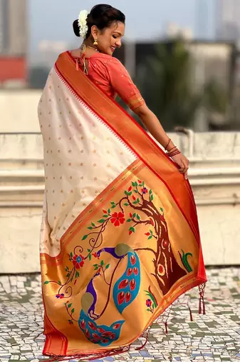 multicolor zari woven paithani art silk traditional wear saree with unstitched blouse
