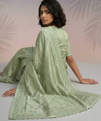 pastel leheriya embroidered pure raspberry art silk party wear saree with unstitched blouse 5
