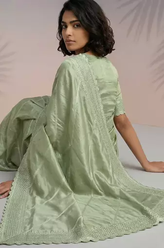 pastel leheriya embroidered pure raspberry art silk party wear saree with unstitched blouse