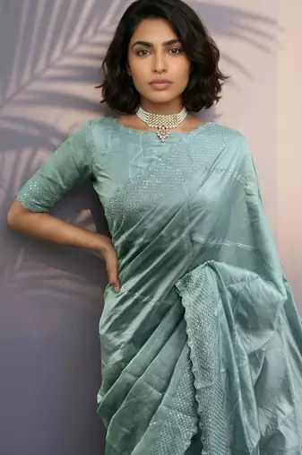 pastel leheriya embroidered pure raspberry art silk party wear saree with unstitched blouse