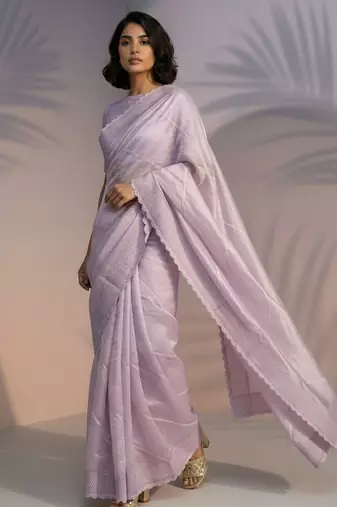 pastel leheriya embroidered pure raspberry art silk party wear saree with unstitched blouse