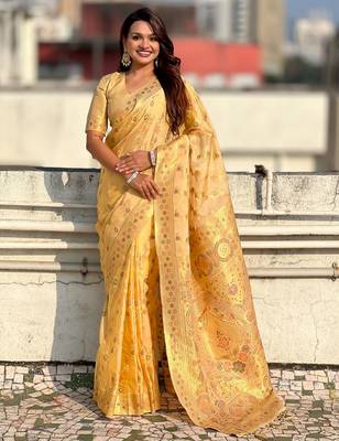 multicolor leheriya meenakari zari woven kora art silk festive wear saree with unstitched blouse 1