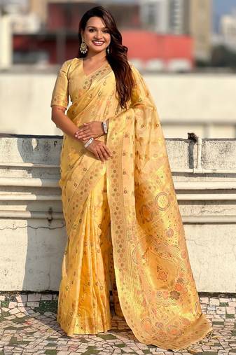 multicolor leheriya meenakari zari woven kora art silk festive wear saree with unstitched blouse