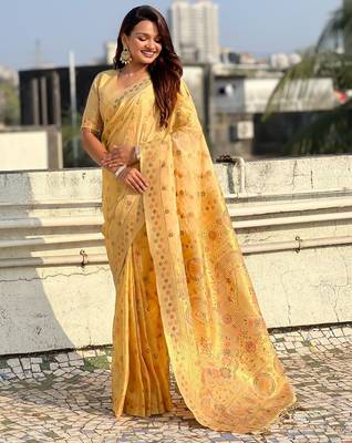 multicolor leheriya meenakari zari woven kora art silk festive wear saree with unstitched blouse 3