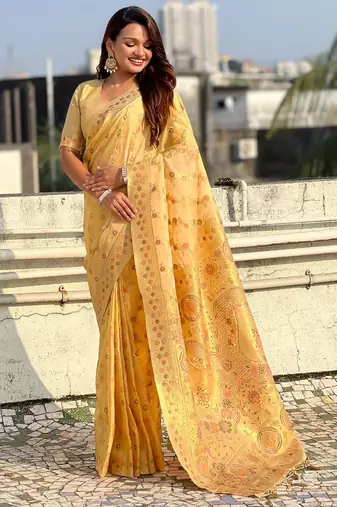 multicolor leheriya meenakari zari woven kora art silk festive wear saree with unstitched blouse