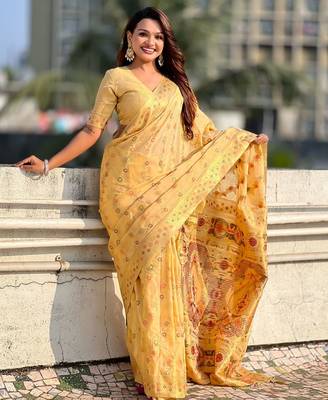 multicolor leheriya meenakari zari woven kora art silk festive wear saree with unstitched blouse 4