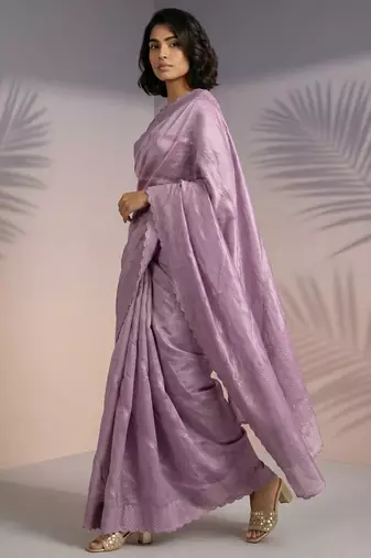pastel leheriya embroidered pure raspberry art silk party wear saree with unstitched blouse
