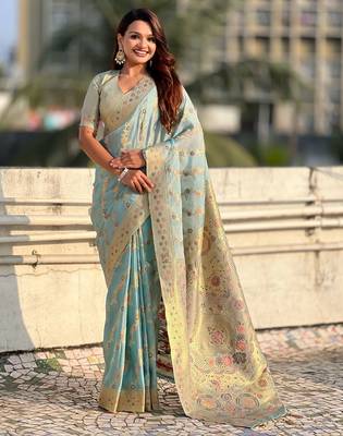 multicolor leheriya meenakari zari woven kora art silk festive wear saree with unstitched blouse 1