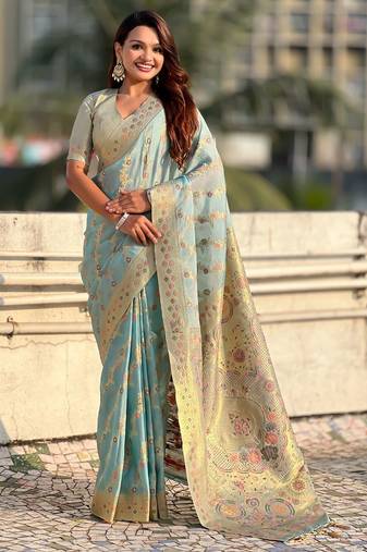 multicolor leheriya meenakari zari woven kora art silk festive wear saree with unstitched blouse