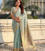 multicolor leheriya meenakari zari woven kora art silk festive wear saree with unstitched blouse