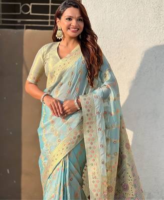 multicolor leheriya meenakari zari woven kora art silk festive wear saree with unstitched blouse 2