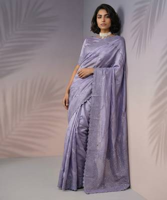 pastel leheriya embroidered pure raspberry art silk party wear saree with unstitched blouse 4