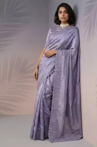 pastel leheriya embroidered pure raspberry art silk party wear saree with unstitched blouse