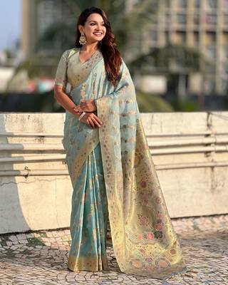 multicolor leheriya meenakari zari woven kora art silk festive wear saree with unstitched blouse 3