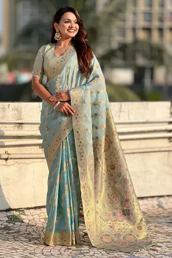 multicolor leheriya meenakari zari woven kora art silk festive wear saree with unstitched blouse