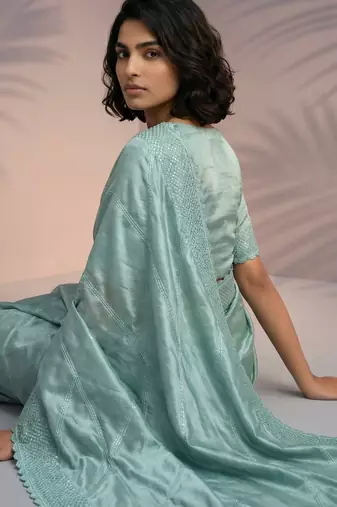 pastel leheriya embroidered pure raspberry art silk party wear saree with unstitched blouse