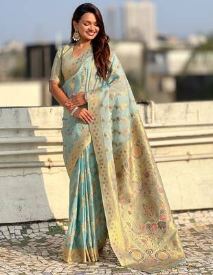 multicolor leheriya meenakari zari woven kora art silk festive wear saree with unstitched blouse 4