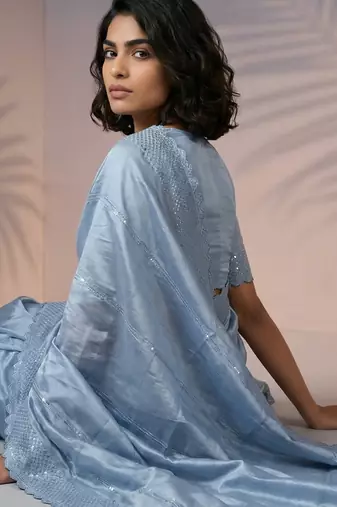 pastel leheriya embroidered pure raspberry art silk party wear saree with unstitched blouse