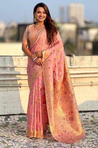 multicolor leheriya meenakari zari woven kora art silk festive wear saree with unstitched blouse