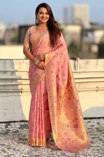 multicolor leheriya meenakari zari woven kora art silk festive wear saree with unstitched blouse