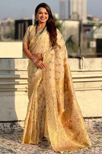 multicolor leheriya meenakari zari woven kora art silk festive wear saree with unstitched blouse