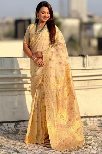 multicolor leheriya meenakari zari woven kora art silk festive wear saree with unstitched blouse