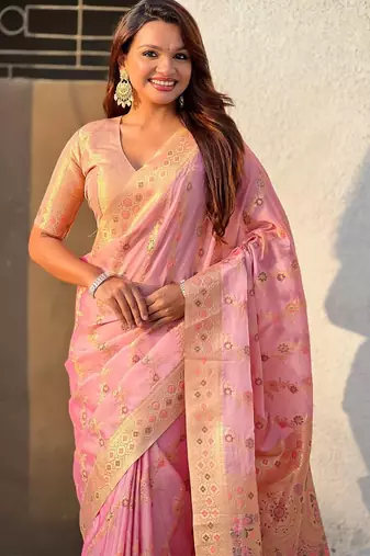 multicolor leheriya meenakari zari woven kora art silk festive wear saree with unstitched blouse