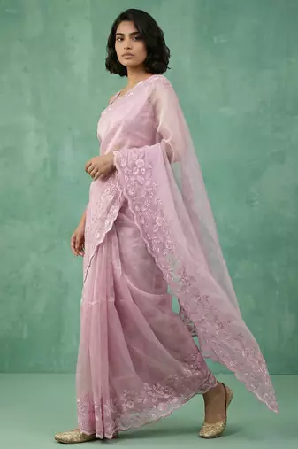 pastel multicolor floral embroidered pure chanda art silk wedding wear saree with unstitched blouse