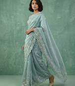 pastel multicolor floral embroidered pure chanda art silk wedding wear saree with unstitched blouse