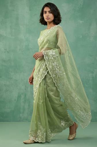 pastel multicolor floral embroidered pure chanda art silk wedding wear saree with unstitched blouse
