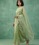 pastel multicolor floral embroidered pure chanda art silk wedding wear saree with unstitched blouse