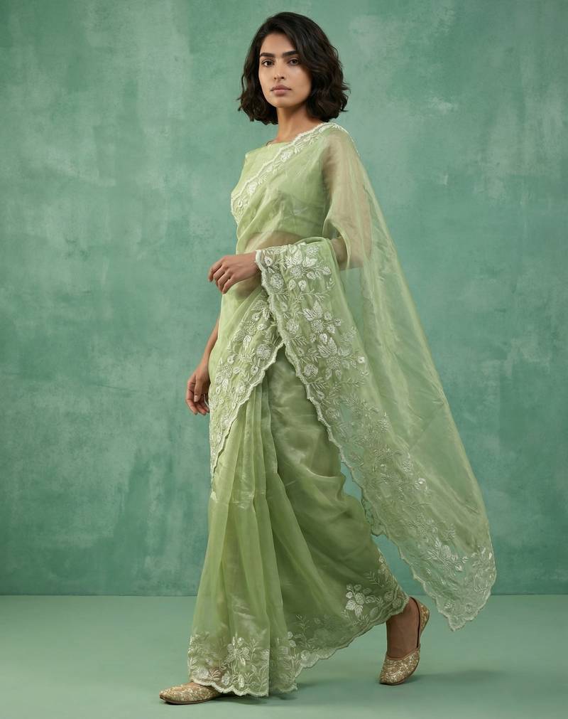 pastel multicolor floral embroidered pure chanda art silk wedding wear saree with unstitched blouse