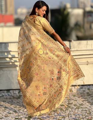 multicolor leheriya meenakari zari woven kora art silk festive wear saree with unstitched blouse 5