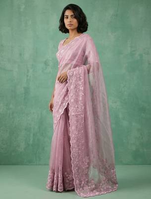 pastel multicolor floral embroidered pure chanda art silk wedding wear saree with unstitched blouse 3