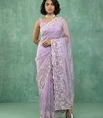 pastel multicolor floral embroidered pure chanda art silk wedding wear saree with unstitched blouse