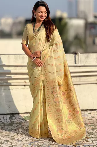 multicolor leheriya meenakari zari woven kora art silk festive wear saree with unstitched blouse