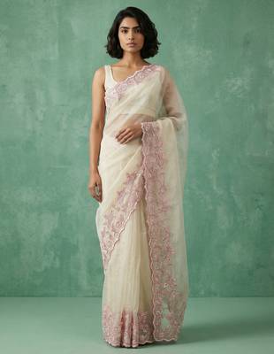 pastel multicolor floral embroidered pure chanda art silk wedding wear saree with unstitched blouse 1