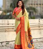 multicolor zari woven paithani art silk traditional wear saree with unstitched blouse