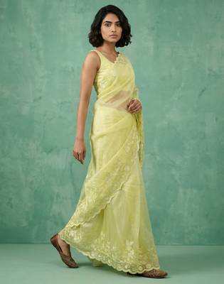 pastel multicolor floral embroidered pure chanda art silk wedding wear saree with unstitched blouse 3