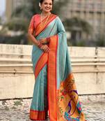 multicolor zari woven paithani art silk traditional wear saree with unstitched blouse