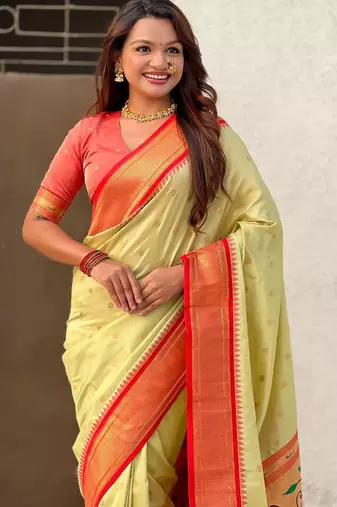 multicolor zari woven paithani art silk traditional wear saree with unstitched blouse