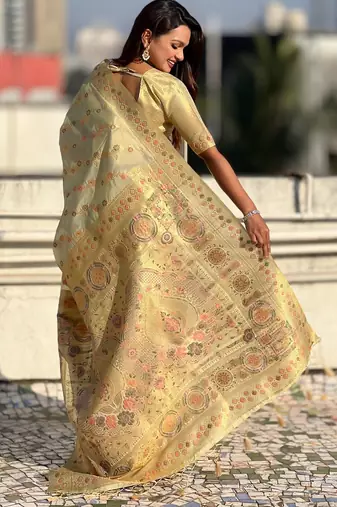 multicolor leheriya meenakari zari woven kora art silk festive wear saree with unstitched blouse