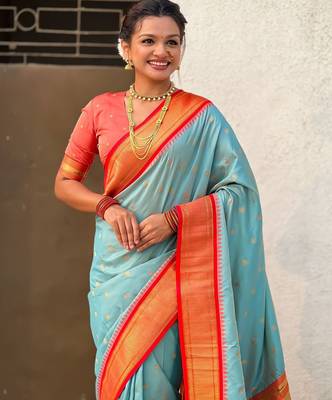 multicolor zari woven paithani art silk traditional wear saree with unstitched blouse 2
