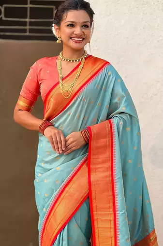 multicolor zari woven paithani art silk traditional wear saree with unstitched blouse