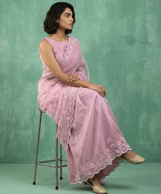 pastel multicolor floral embroidered pure chanda art silk wedding wear saree with unstitched blouse 4