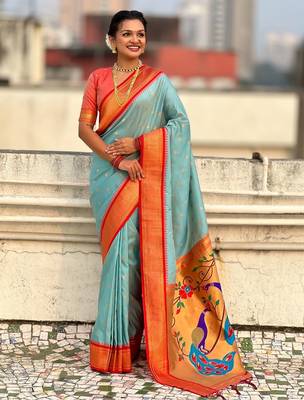 multicolor zari woven paithani art silk traditional wear saree with unstitched blouse 3