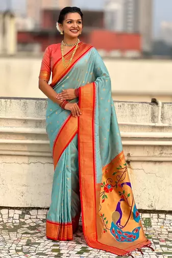 multicolor zari woven paithani art silk traditional wear saree with unstitched blouse