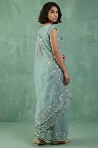 pastel multicolor floral embroidered pure chanda art silk wedding wear saree with unstitched blouse