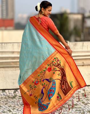 multicolor zari woven paithani art silk traditional wear saree with unstitched blouse 5